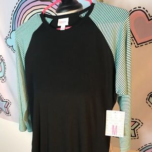 LuLaRoe Black & Blue Striped Sleeve Randy